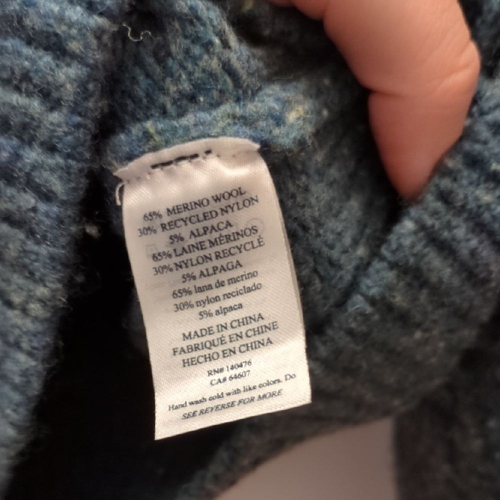 Faherty Teal Boone Sweater Merino Wool Preppy Neutral Cottage Prairie Sz Large - Picture 3 of 5